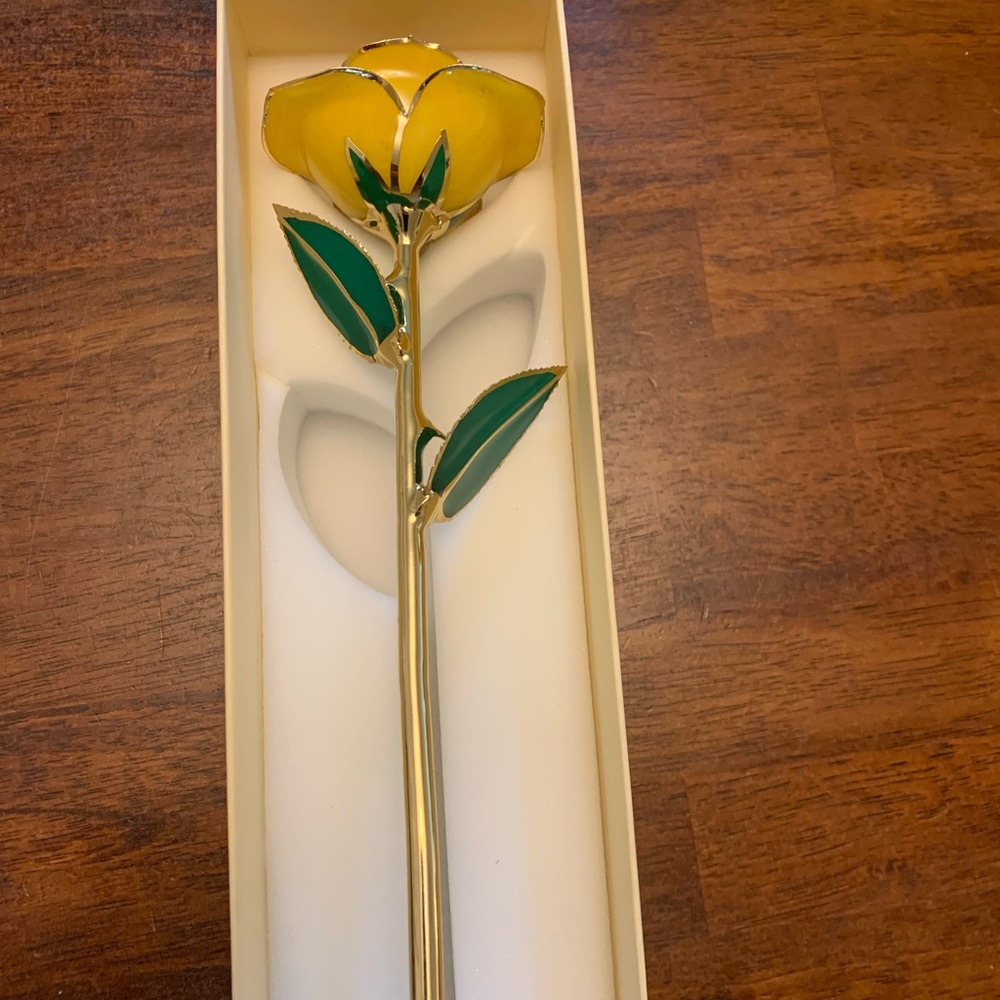 Yellow Enamel Rose with Gold Stem